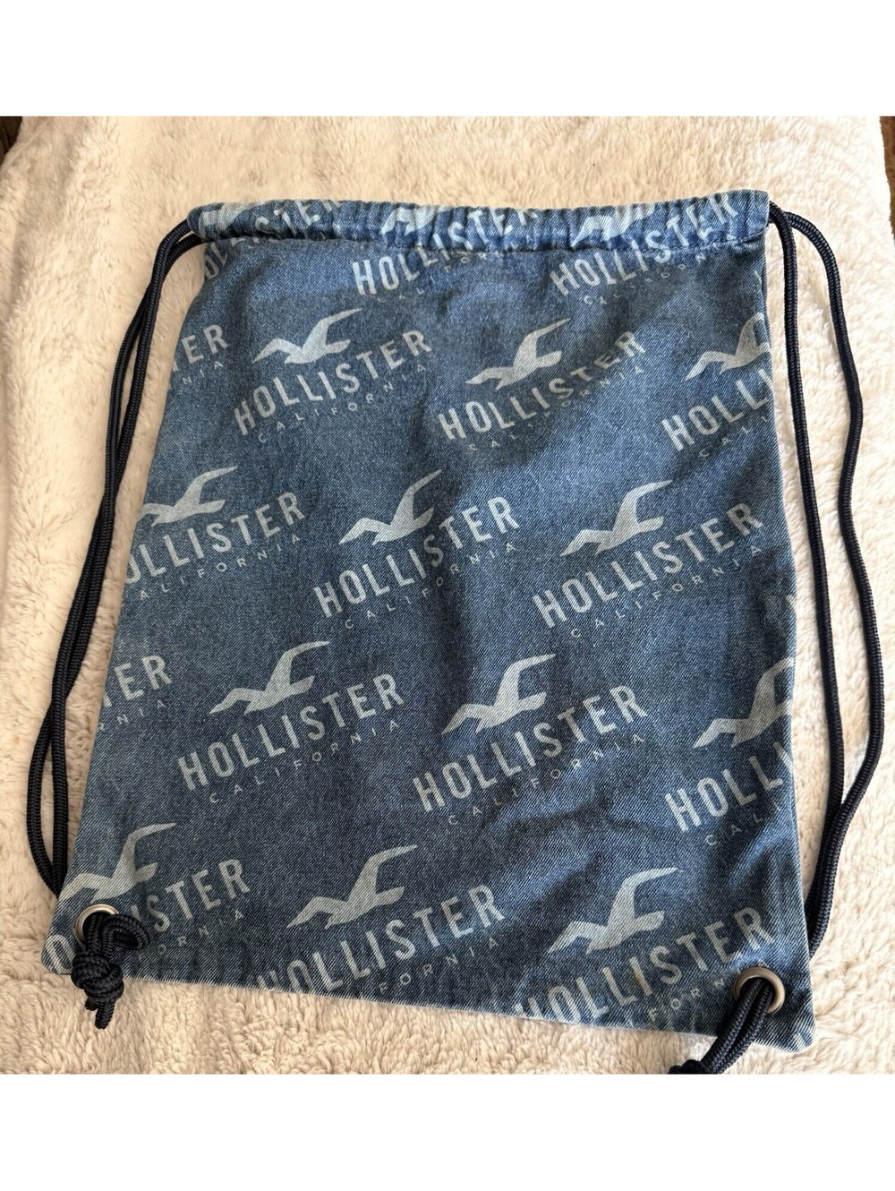 Hollister California Jean Backpack Drawstring Bag Beach Tote Carry On Denim Pack